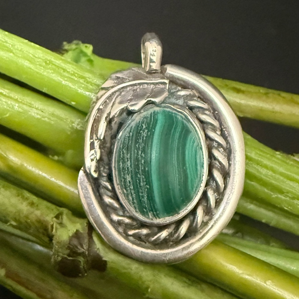 Unsigned Handcrafted Sterling Silver Malachite Pe… - image 1